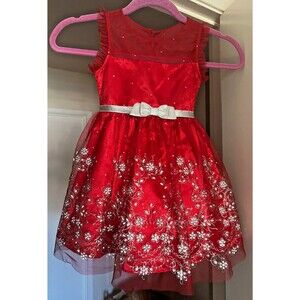 Girls Red Dress Formal Holiday Sparkle Jona Michelle Sz 3T  Netting Overlay Bow